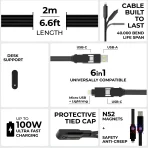 inCharge® XL 2m / 6.6ft - 100W, 6in1 Super Long Cable - Image 4